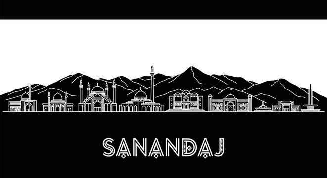 Sanandaj Skyline Cityscape Silhouette Iran.