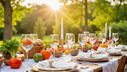 Vibrant midsummer feast table adorned with fresh produce, summer celebration