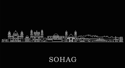 Fototapeta premium Sohag Egypt Skyline White Line.