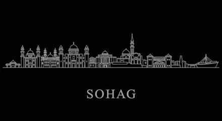 Obraz premium Sohag skyline with Egypt City silhouette, and vector.