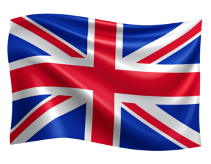 Waving United Kingdom Flag in Vector Style with Fabric Texture, Transparent PNG