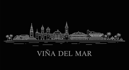 Via del Mar Skyline Silhouette with Chile, and Vector.