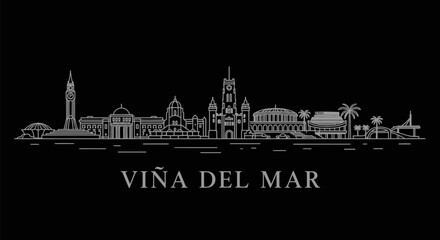 Fototapeta premium Via del Mar Skyline with Chile Minimalist Design.