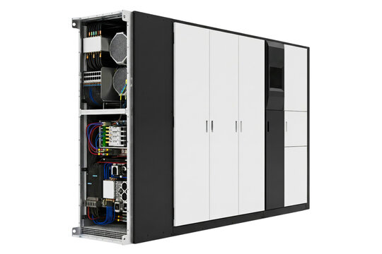 High-tech server rack designed for efficient data management isolated on a transparent background