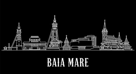 Naklejka premium Baia Mare Skyline Romania Line Art Vector.