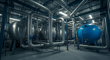 Industrial Plant Equipment with Tanks and Pipes