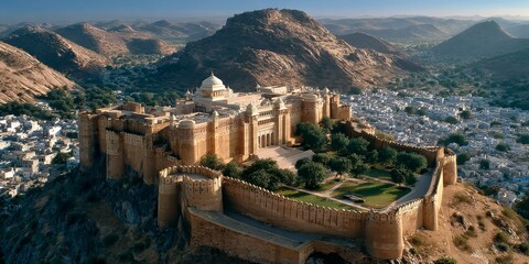 Junagarh fort dominating the cityscape of bikaner, rajasthan, india