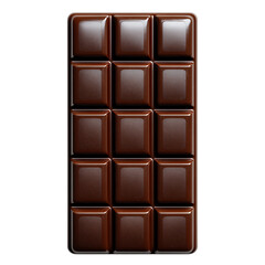 A delicious dark chocolate bar with twelve segments isolated on transparent background