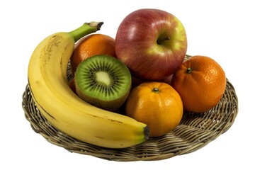 vibrant fruits on a rustic wicker plate
