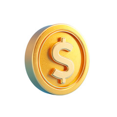 Shiny golden coin with a prominent dollar sign symbol in the center isolated on transparent background