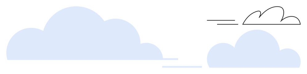 Two cloud designs, one soft and blue, one outlined with motion lines expressing swift movement. Ideal for weather, technology, progress, innovation, streamlining, efficiency simple flat metaphor