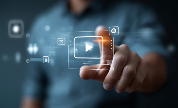 man using mouse and keyboard for streaming online, watching video on internet, live concert, show or tutorial