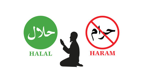Halal and Haram ٰIcons Design, Muslim life style banner, vector prohibited and permitted illustration