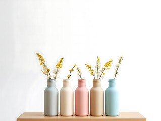 Pastel bottles with yellow and white flowers floral arrangement