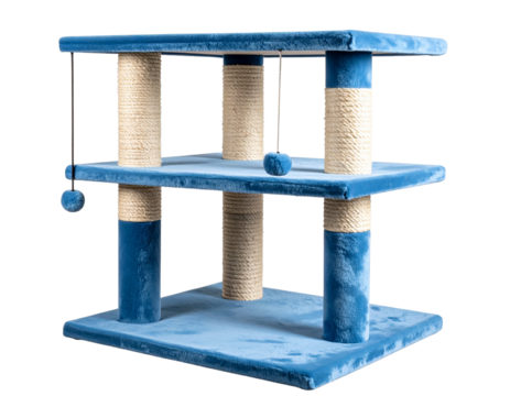 Angled View of Pastel Cat Climbing Post with Multiple Levels, isolated on transparent background