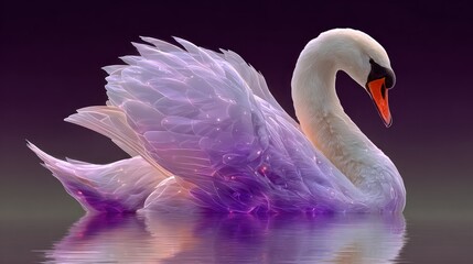 Flawless swan with iridescent, glowing feathers