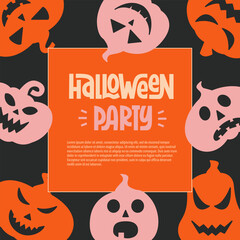Halloween Party Banner with Jack O'Lantern Pumpkin. Spooky Background. Poster for Halloween Party. 