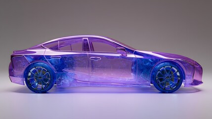 Transparent Futuristic Car with Blue and Purple Hues