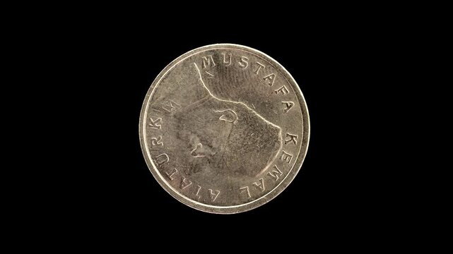 Turkey 2000 commemorative 100 000 lira coin reverse with Atat&uuml;rk bust rotating on black background