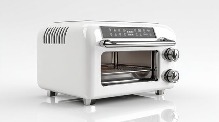 Obraz premium Modern electric toaster oven with digital control panel on pure white backdrop