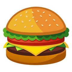 Cartoon Style Burger with Lettuce Tomato Cheese and Patty Perfect for Menus Food Blogs and Restaurant Promotions with a Fun and Playful Design Element