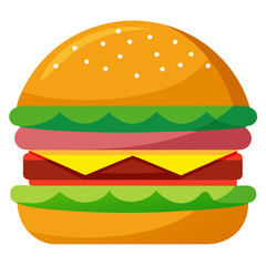 Delicious Cartoon Burger with Fresh Ingredients Perfect for Fast Food Promotions and Restaurant Menus Showcasing Layers of Flavor and a Classic American Meal on a