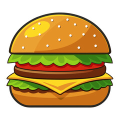 Cartoon Style Cheeseburger Illustration with Lettuce Tomato and Beef Patty Perfect for Menu Designs Fast Food Promotions or Children s Educational Material Isolated on White