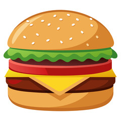 Delicious Cartoon Burger with Fresh Ingredients Perfect for Food Illustrations and Fast Food Concepts Featuring Cheese Lettuce Tomato and a Sesame Seed Bun on a