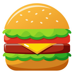 Cartoon Style Hamburger Illustration Featuring Fresh Lettuce Tomato Cheese and a Beef Patty Between Two Sesame Seed Buns Perfect for Menu Design or Food Blog