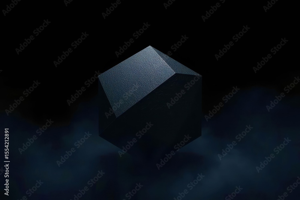Poster a cube is shown in a dark room with a foggy atmosphere