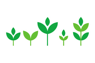 Simple green plant sprouts in varying sizes on a black background