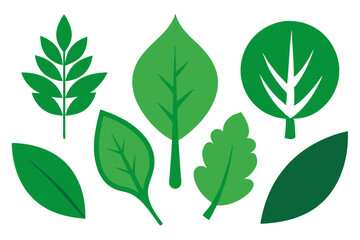 Naklejka premium Collection of stylized green leaves on a black background