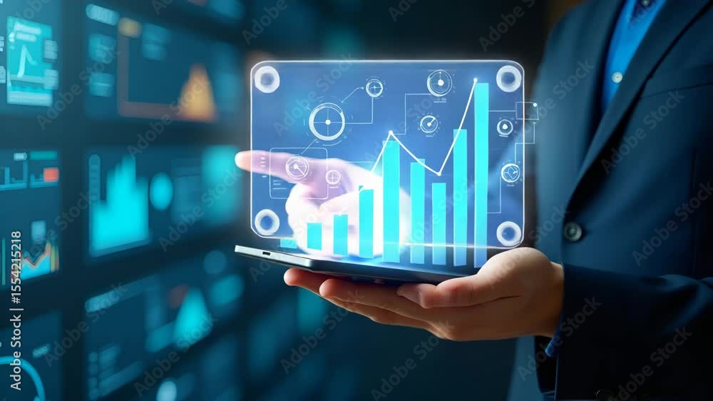Poster businessman with digital tablet interacting with virtual world map and social network interface, a c