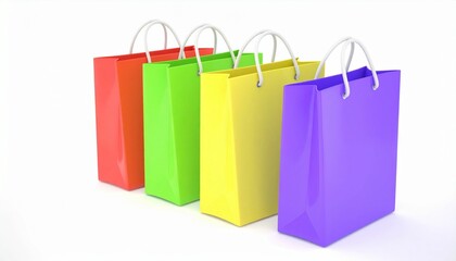 Sale, shopping, online commerce concept - Color paper shopping bags isolated on white. 3d illustration