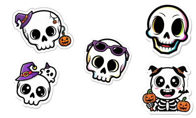 Spooky Cute Skull Halloween Sticker Set