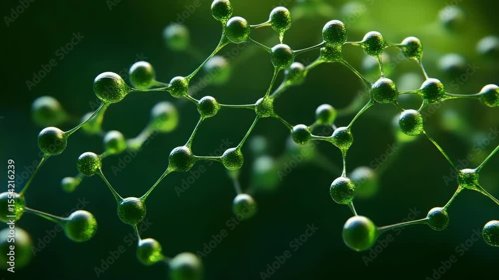 Aufkleber a close-up view of a molecular structure with interconnected atoms, resembling a network of green mo