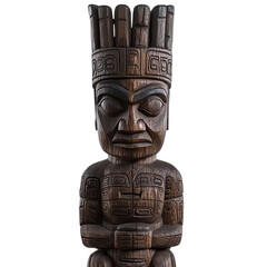 Detailed wooden totem sculpture from indigenous culture representing ancestral spirits and cultural heritage, perfect for creative projects