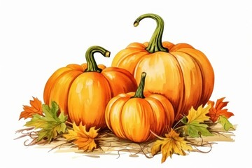 Obraz premium Autumn pumpkins with colorful leaves