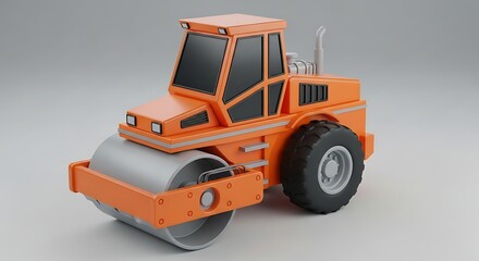 Naklejka premium Orange construction roller, detailed 3D model, front view, industrial equipment.