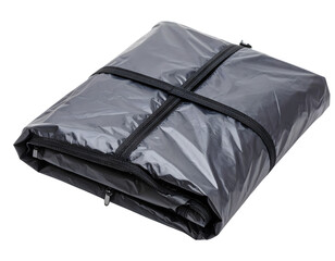 Black Folded Waterproof Tarpaulin with Fastening Straps and Zipper