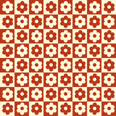 Retro checkerboard with red and white flower seamless pattern.Surface for textile.Decoration ornament for fabric or cloth.Modern or vintage backdrop.Cute wrapping paper.Vector illustration.