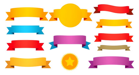 Obraz premium Colorful ribbons, Ribbon set, Multicolor ribbons, Decorative ribbons, Celebration ribbons, Award ribbons, Gift ribbon set, Flat ribbon vector, Curved ribbons, Wavy ribbon set, Bright ribbon collection