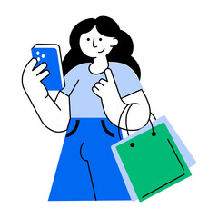 Flat style illustration showing character doing online shopping
