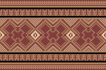 Earthy Tone Traditional Embroidery Art Abstract with Pixel Art Designs for Textile Print
