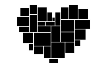 Photo frame , collage, grid. Templates heart mosaic illustration. Vector love concept. Valentine s Day mood board