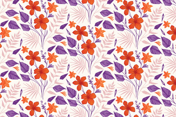 botanical cotton flower pattern with abstract one line leaves in seamless repetition for bedsheet, kitchen linen, and fashion design

