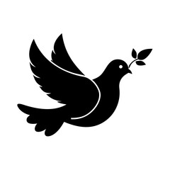 Dove Silhouette with Wings in Black and White – Peace Symbol Vector