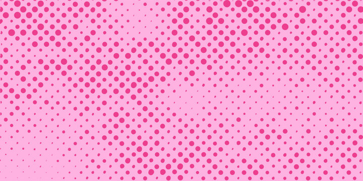 Pink Halftone Retro Comic Background. Rose pixelated dotted texture overlay. Cartoon pop art faded gradient pattern. Vector backdrop for poster, banner, advertisement