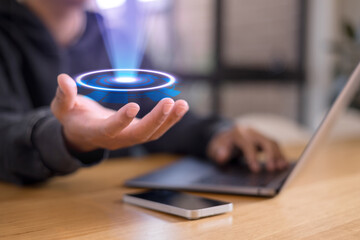 AI Symbolic, artificial intelligence of futuristic technology.transformation of ideas and the...
