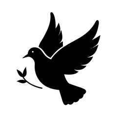 Dove Silhouette with Wings in Black and White  Peace Symbol Vector art